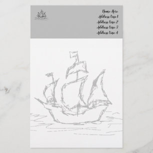 Pirate Ship, Sketch Style. Nautical Themed Stationery