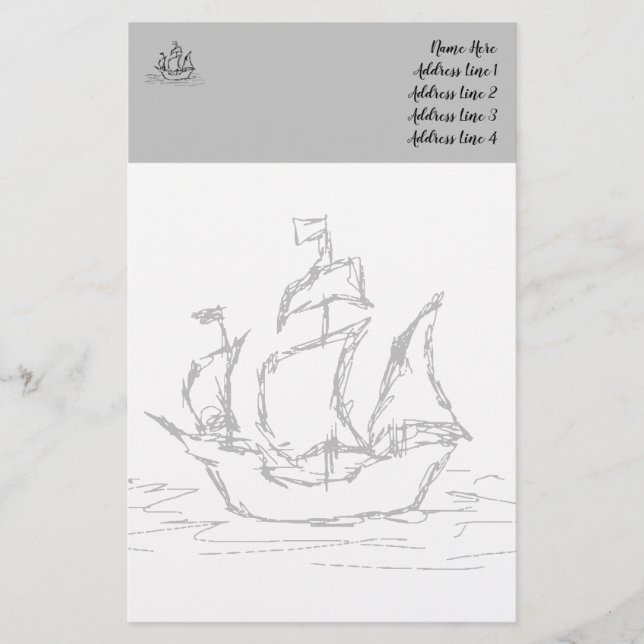 Pirate Ship, Sketch Style. Nautical Themed Stationery (Front)