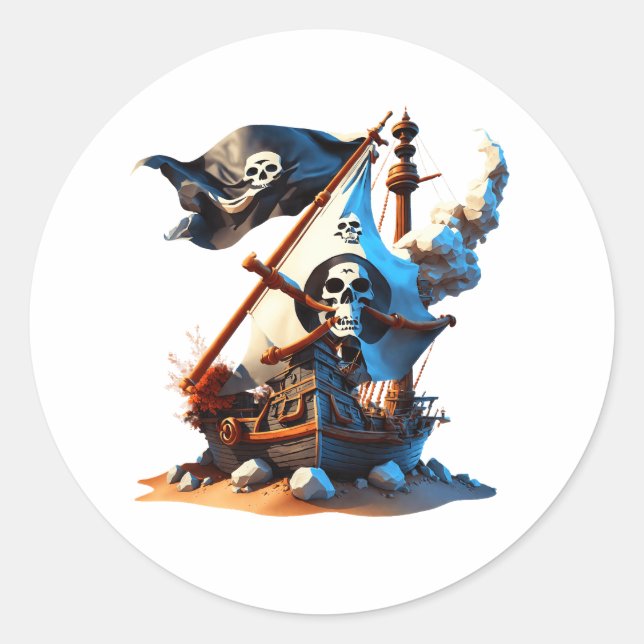 Pirate Ship Stickers!  Classic Round Sticker (Front)