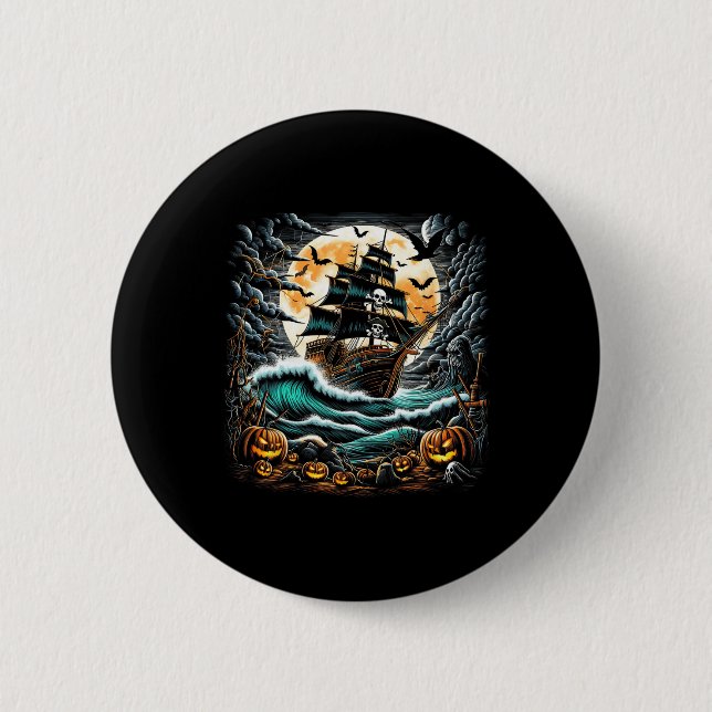 Pirate Ship Storm Halloween Boat Captain Boating R 2 Inch Round Button (Front)