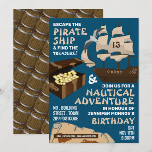 Pirate Ship Theme, Escape Room, Birthday Party Invitation