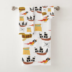 Pirate Ship Treasure Chest Theme Pattern Bath Towel Set