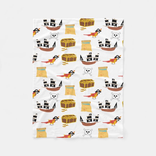 Pirate Ship Treasure Chest Theme Pattern Fleece Blanket (Front)