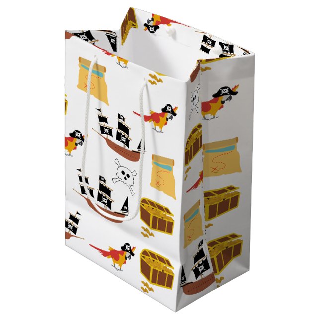 Pirate Ship Treasure Chest Theme Pattern Medium Gift Bag (Front Angled)