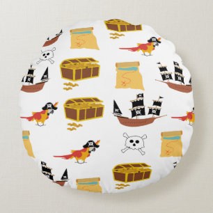 Pirate Ship Treasure Chest Theme Pattern Round Pillow