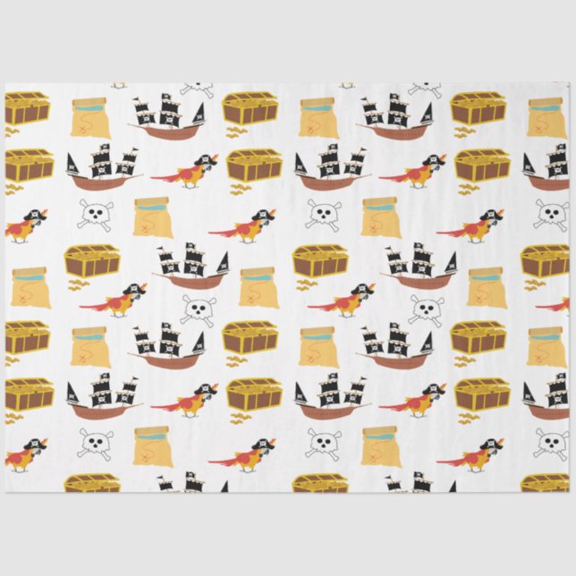 Pirate Ship Treasure Chest Theme Pattern Tissue Paper (Front)