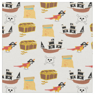 Pirate Ship Treasure Chest Theme Seamless Pattern Fabric