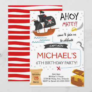 Pirate Ship Treasure Map Anniversaire Invitation