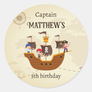 Pirate Ship Treasure Map Kids Birthday Classic Round Sticker