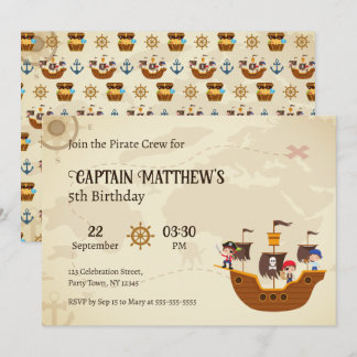 Pirate Ship Treasure Map Kids Birthday Party Invitation