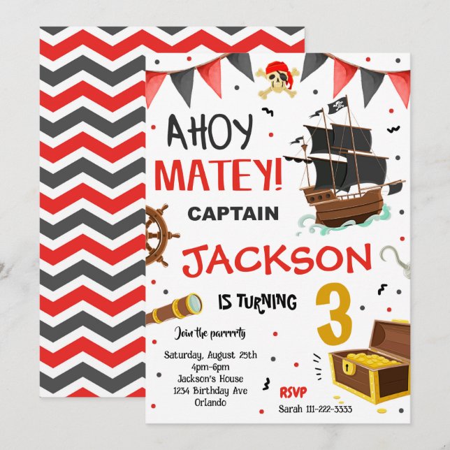 Pirate Ship Trésor Invitation Anniversaire (Devant / Derrière)