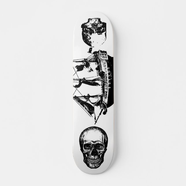 Pirate ship with 2 skulls facing out skateboard (Front)