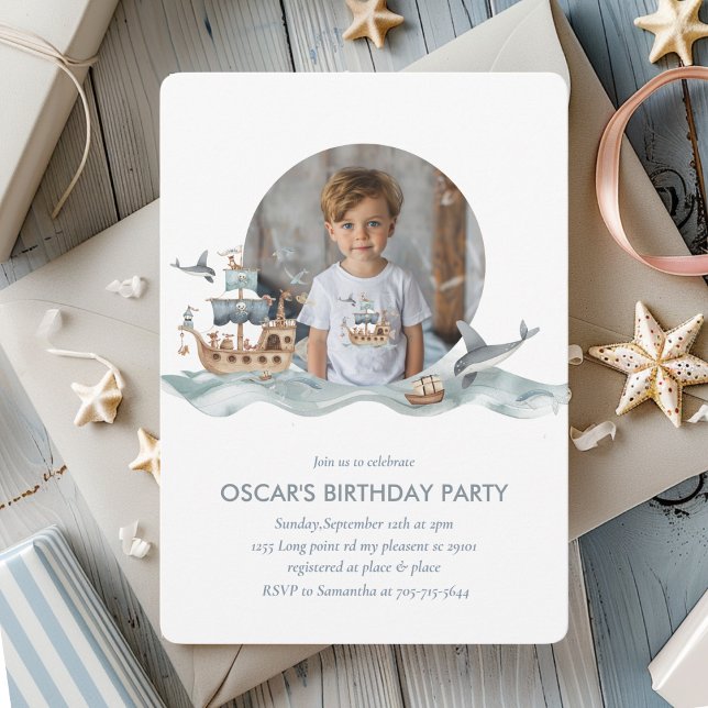 Pirate Ship with Animals Kids Party  Invitation (Creator Uploaded)