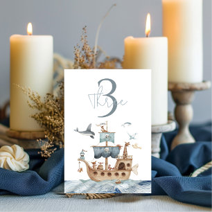 Pirate Ship with Animals Kids Party Table Number