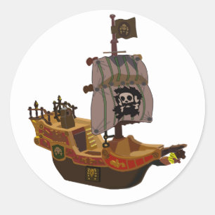 Pirate Ship with Skull Flag Classic Round Sticker