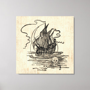 Pirate Ship with Skulls Vintage Pirate Art Canvas Print