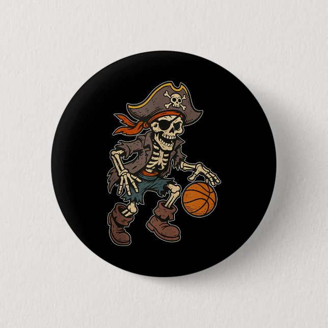 Pirate Skeleton Basketball Halloween Pirate Costum 2 Inch Round Button (Front)