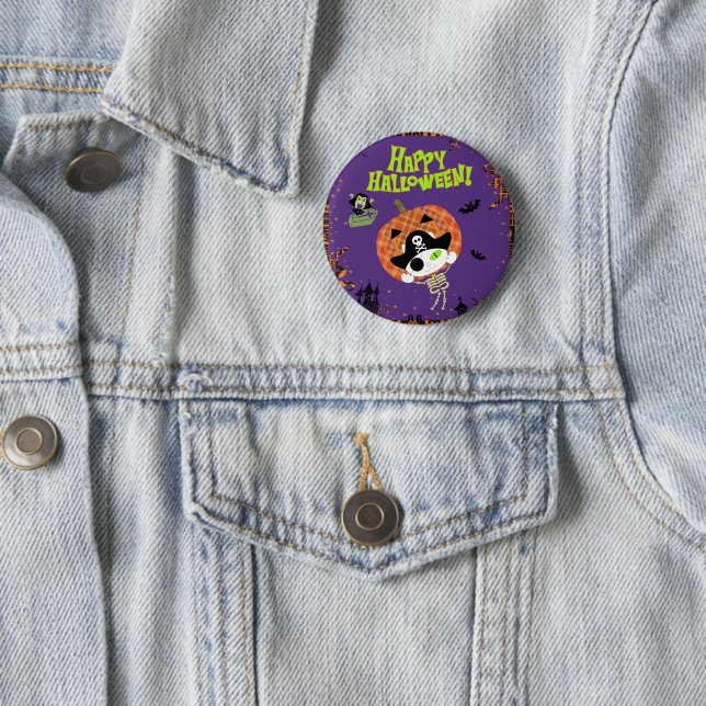 Pirate skeleton cat 2 inch round button (In Situ)