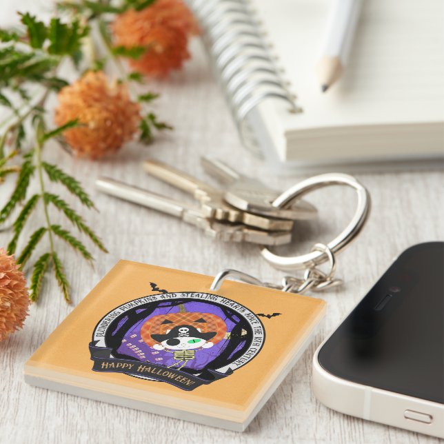 Pirate skeleton cat Acrylic square Keychain (Front Right)
