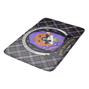 Pirate skeleton cat and plaid  bath mat
