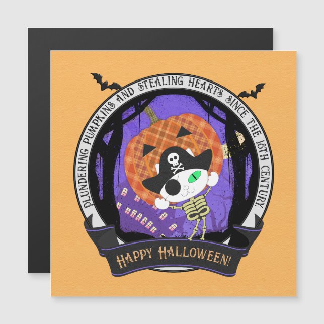 Pirate Skeleton Cat Carte magnétique (Devant / Derrière)