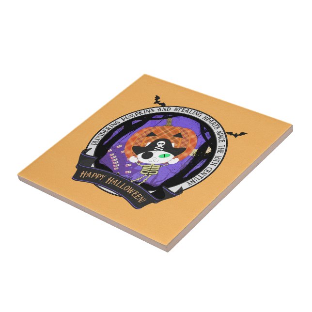 Pirate skeleton cat Ceramic Tile (Side)