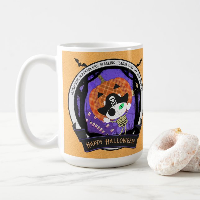 Pirate skeleton cat coffee mug (With Donut)
