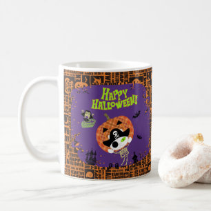 Pirate skeleton cat coffee mug