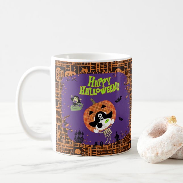 Pirate skeleton cat coffee mug (With Donut)