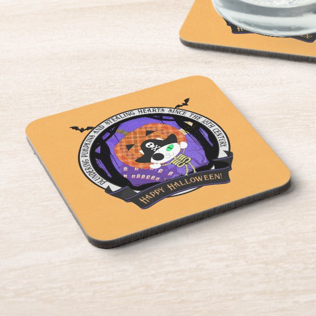 Pirate skeleton cat Hard plastic Coaster (Left Side)