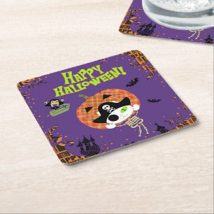 Pirate skeleton cat square paper coaster
