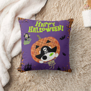 Pirate skeleton cat throw pillow