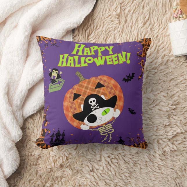 Pirate skeleton cat throw pillow (Blanket)
