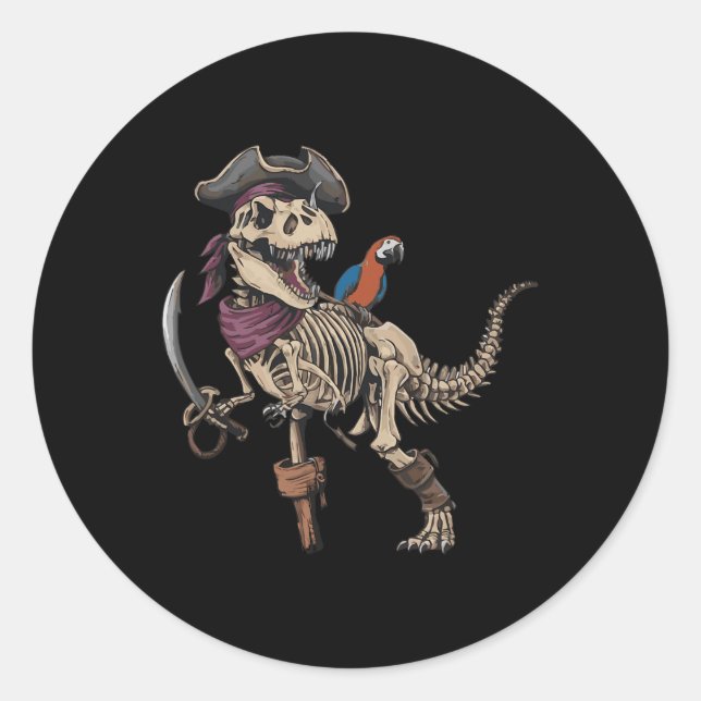 Pirate Skeleton Dinosaur T Rex Funny Tyrannosaurus Classic Round Sticker (Front)