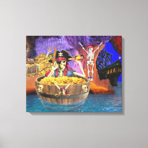 PIRATE SKELETON IN A BARREL CANVAS PRINT