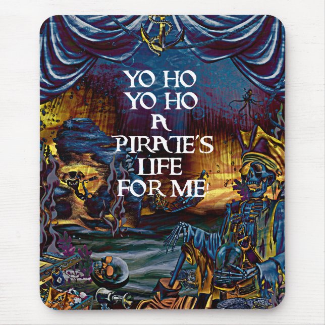 Pirate Skeleton Treasure Under the Sea Comic Art Mouse Pad (Front)