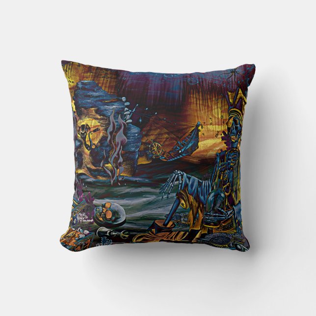Pirate Skeleton Treasure Under the Sea Comic Art Throw Pillow (Front)