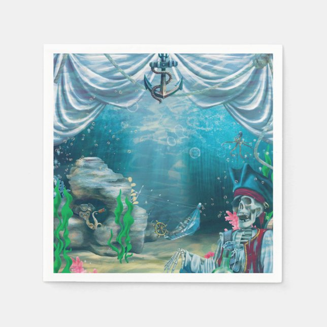 Pirate Skeleton Treasure Under the Sea Party Napkin (Front)