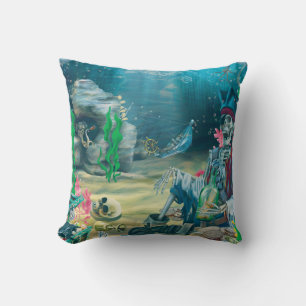 Pirate Skeleton Treasure Under the Sea Throw Pillow