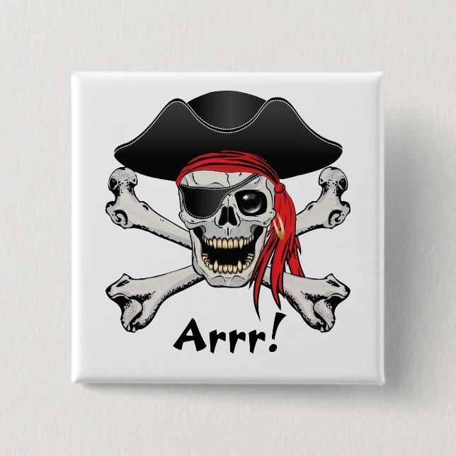 Pirate Skull 2 Inch Square Button (Front)