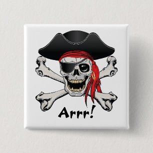 Pirate Skull 2 Inch Square Button