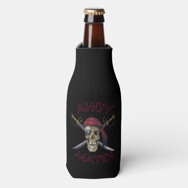 Pirate skull Ahoy Matey Bottle Cooler (Bottle Front)