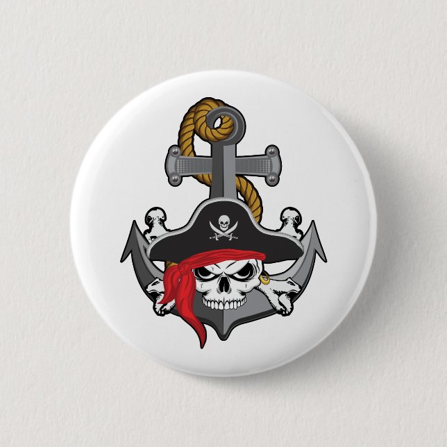 Pirate Skull Anchor 2 Inch Round Button (Front)
