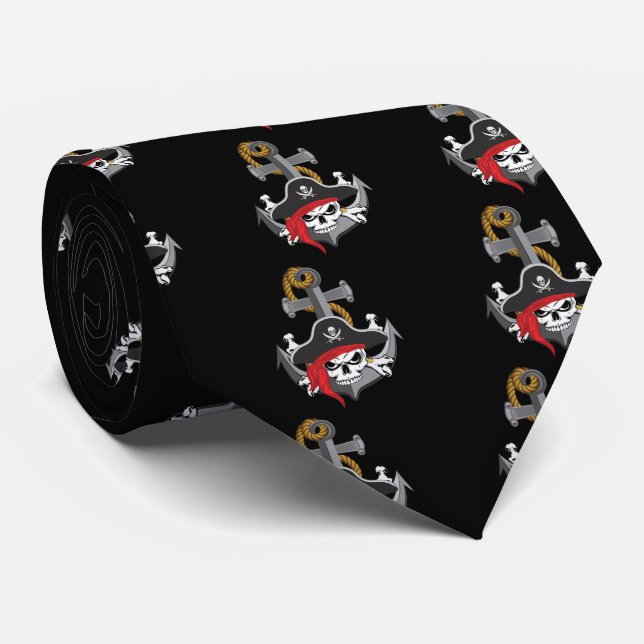 Pirate Skull Anchor Tie (Rolled)