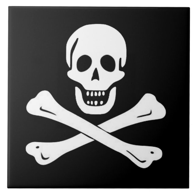 PIRATE  SKULL AND BONES FLAG TILE (Front)
