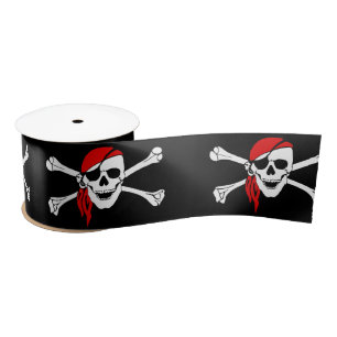 Pirate Skull and cross bones Satin Ribbon