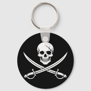 Pirate skull and crossbone cross sword jolly roger keychain