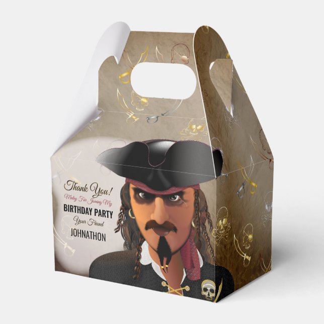 Pirate Skull and Crossbones Boy Birthday Party Favor Box (Front Side)