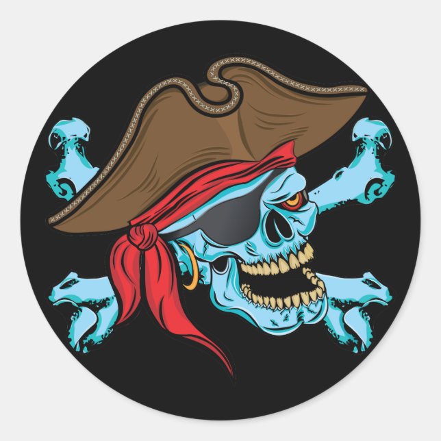 Pirate Skull and Crossbones Classic Round Sticker (Front)