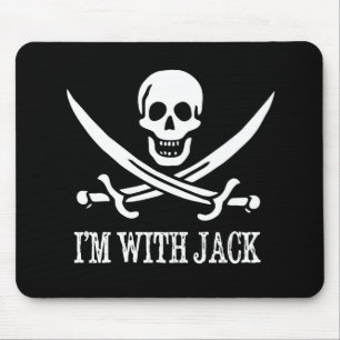 Pirate Skull and Crossbones Flag: "I'm With Jack" Mouse Pad